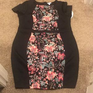 Black and floral print stretchy dress